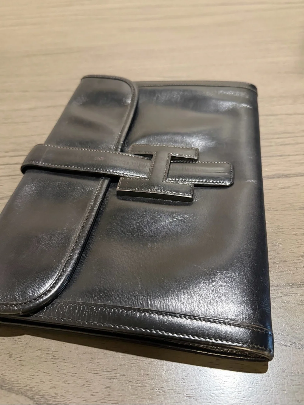 Hermes Black Leather Men's Clutch with Signature H Detail